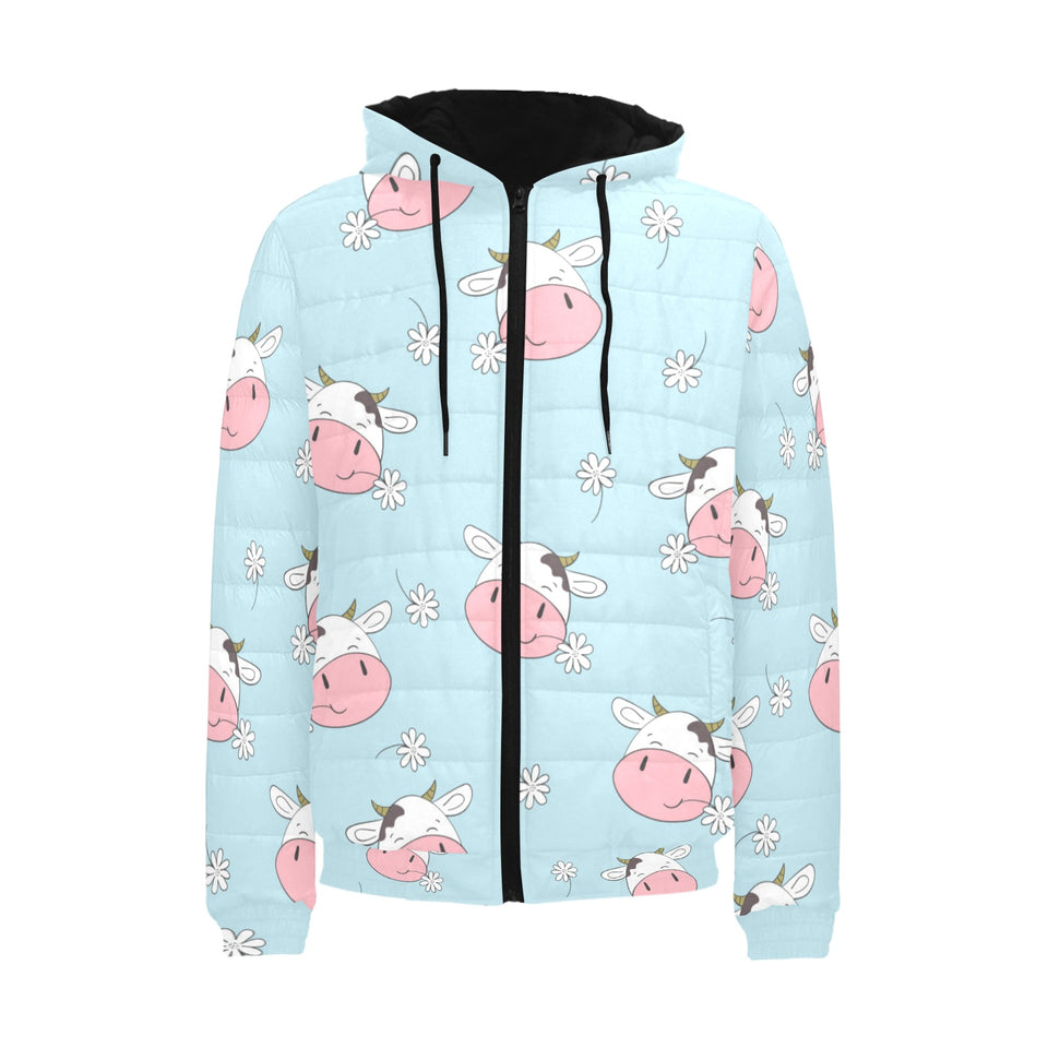Cute cow flower pattern Men's Padded Hooded Jacket