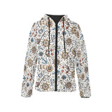 Cute nautical steering wheel anchor pattern Women's Padded Hooded Jacket