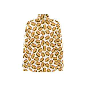 Hamburger Pattern Print Design 03 Women's Long Sleeve Polo Shirt