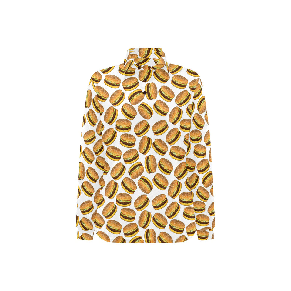 Hamburger Pattern Print Design 03 Women's Long Sleeve Polo Shirt