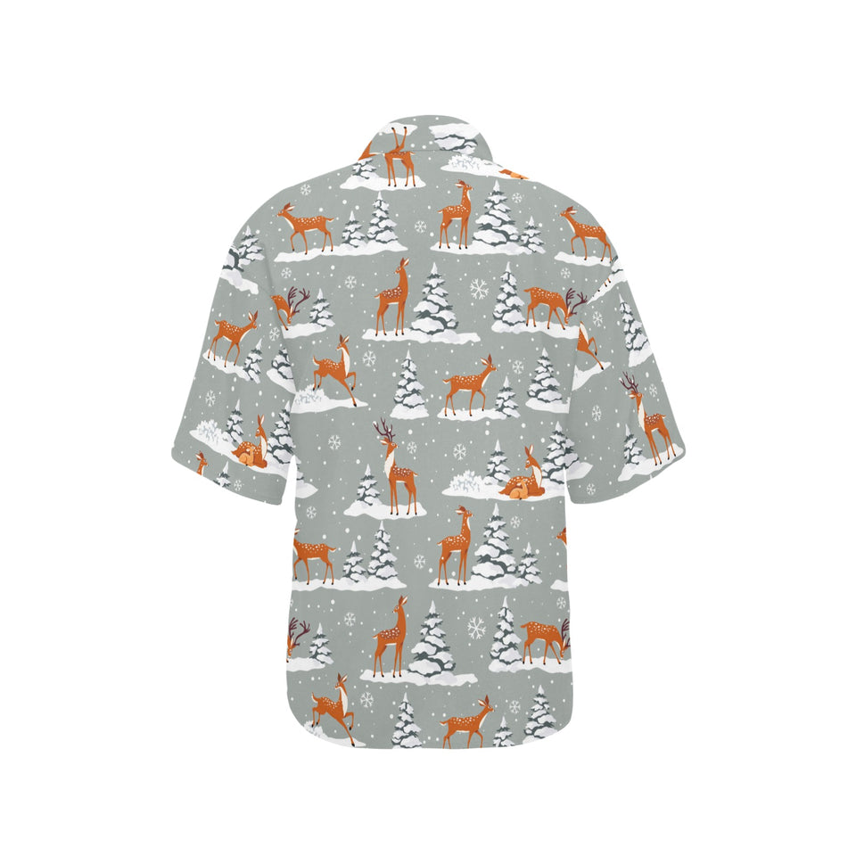 Beautiful deers Winter Christmas Women's All Over Print Hawaiian Shirt