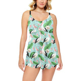 Pelican Pattern Print Design 01 Chest Sexy Pleated Two Piece Swim Dress