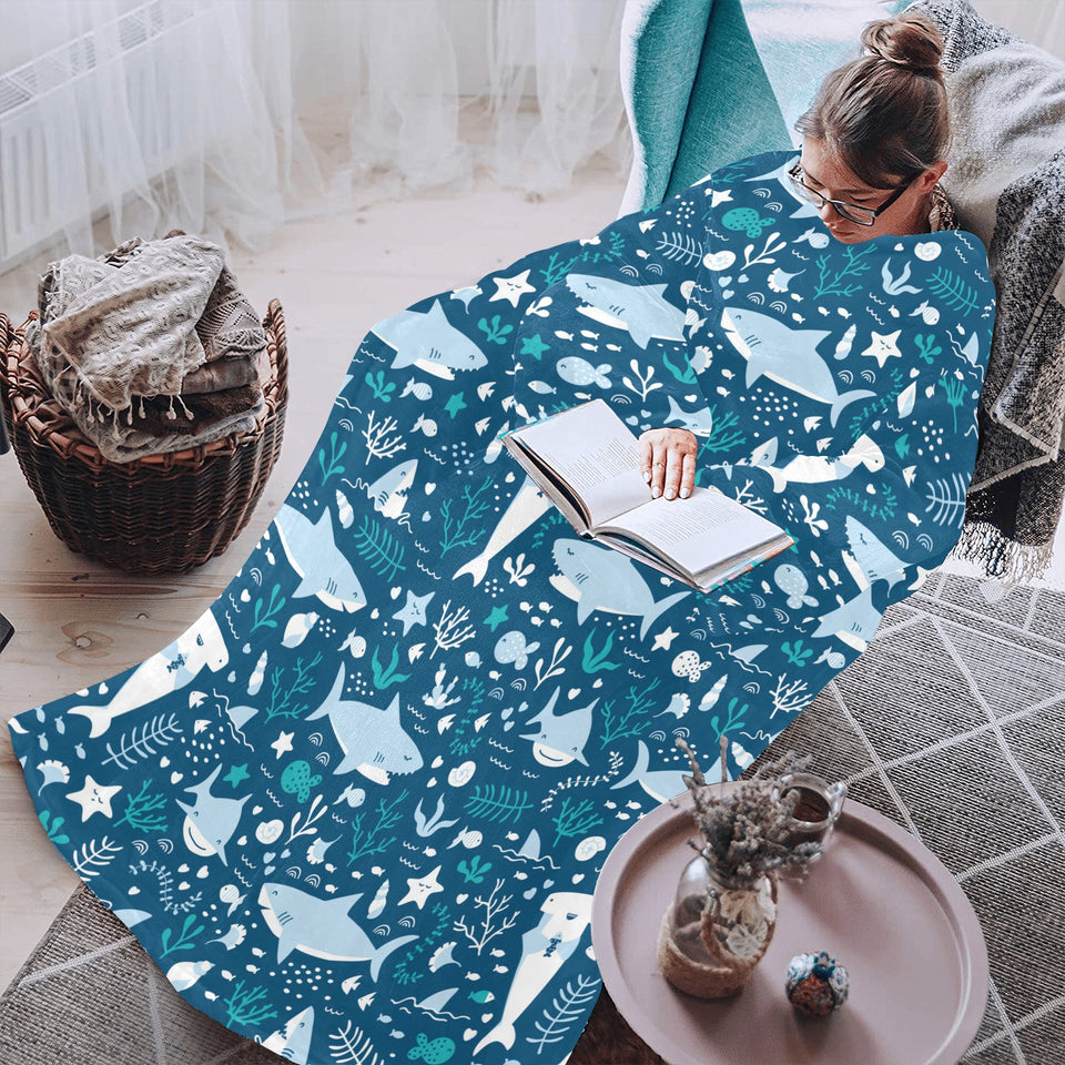 Cute shark pattern Blanket Robe with Sleeves