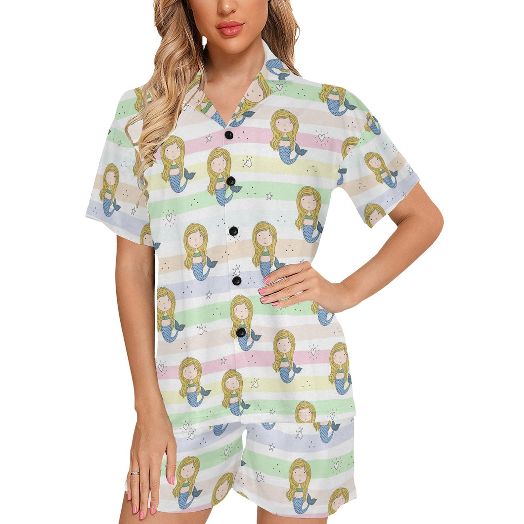 Cute hand drawn mermaid Women's V-Neck Short Pajama Set