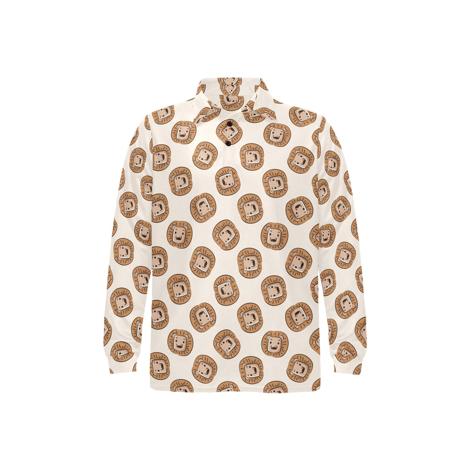 Lion Pattern Print Design 01 Men's Long Sleeve Polo Shirt