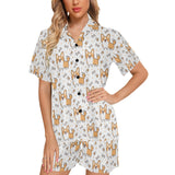 Cute corgi heart star bone pattern Women's V-Neck Short Pajama Set