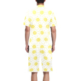 hand drawn sun pattern Men's V-Neck Short Pajama Set