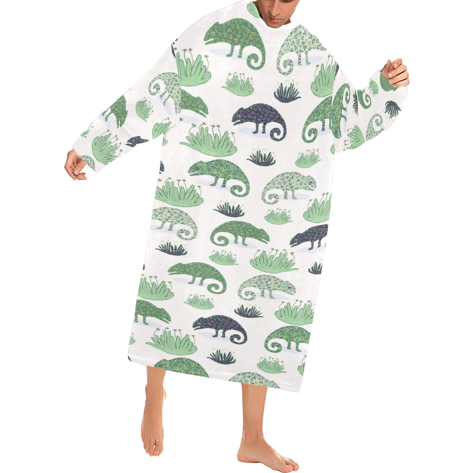 Chameleon lizard succulent plant pattern Blanket Robe with Sleeves