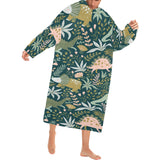 dinosaurs tropical leaves flower pattern Blanket Robe with Sleeves