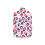 Strawberry pattern blue lines background Women's Long Sleeve Polo Shirt