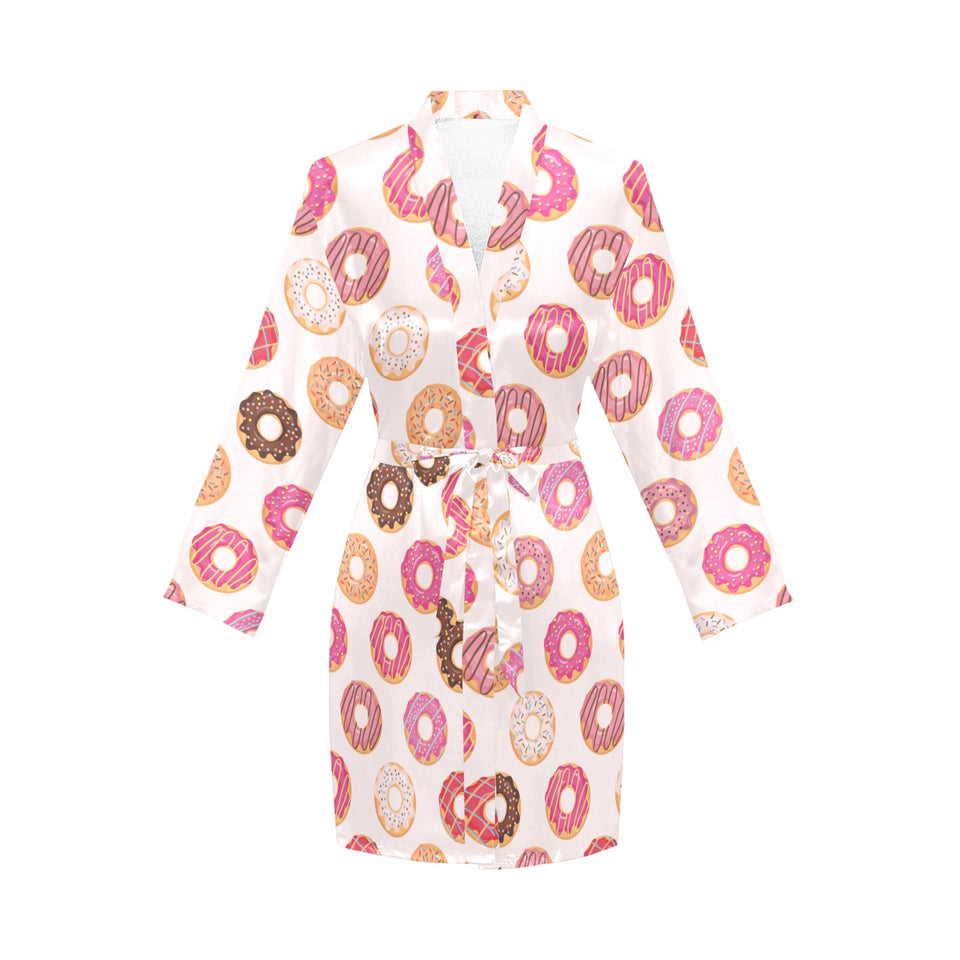Colorful donut pattern Women's Long Sleeve Belted Night Robe