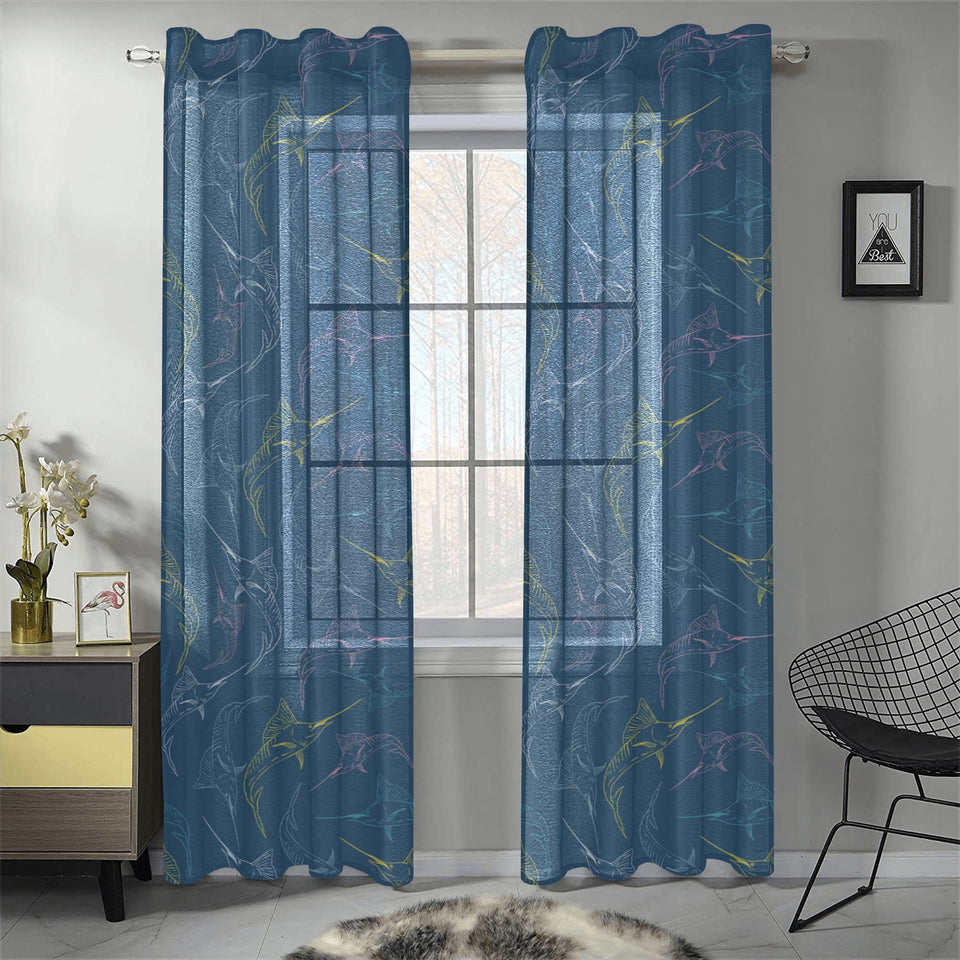 Swordfish Pattern Print Design 02 Gauze Curtain