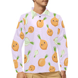 cute onions smiling faces purple background Men's Long Sleeve Polo Shirt