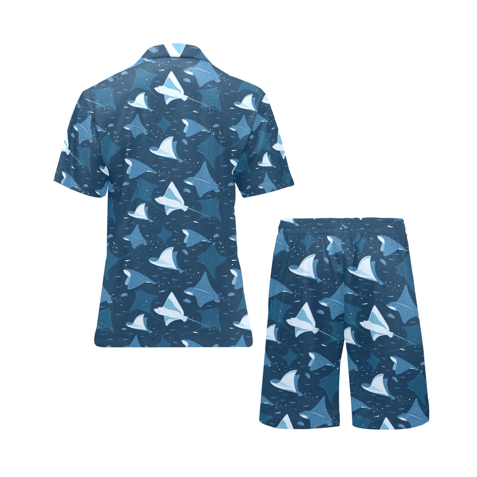 Stingray Pattern Print Design 04 Men's V-Neck Short Pajama Set