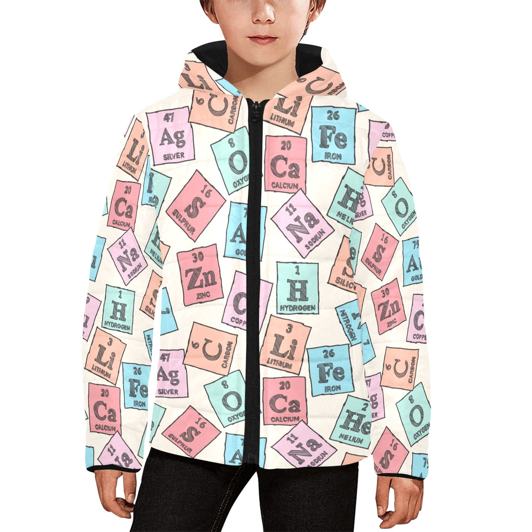 Chemistry Periodic Table Pattern Print Design 02 Kids' Boys' Girls' Padded Hooded Jacket