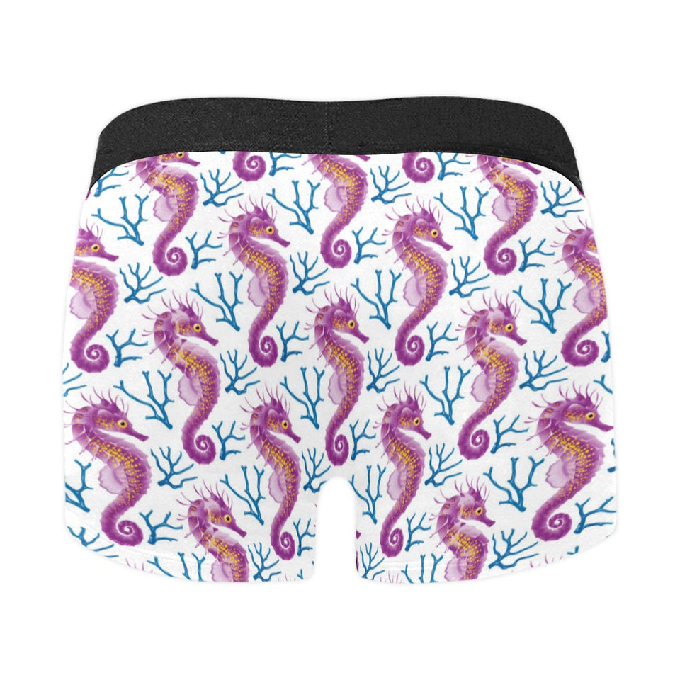 Purple seahorse blue coral pattern Men's All Over Print Boxer Briefs Men's Underwear