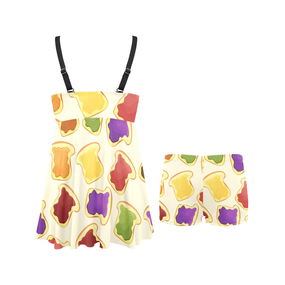 Bread Toast Pattern Print Design 02 Chest Sexy Pleated Two Piece Swim Dress