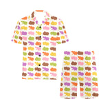Hippopotamus Pattern Print Design 01 Men's V-Neck Short Pajama Set