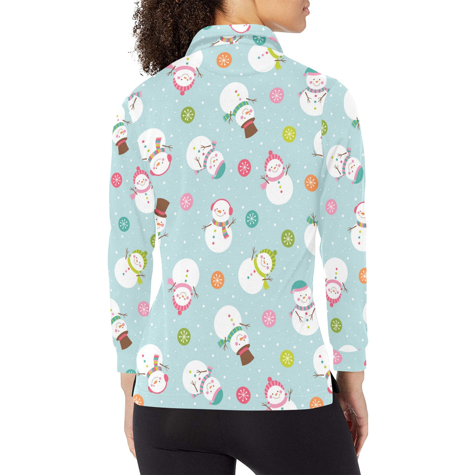 Cute snowman snowflake pattern Women's Long Sleeve Polo Shirt