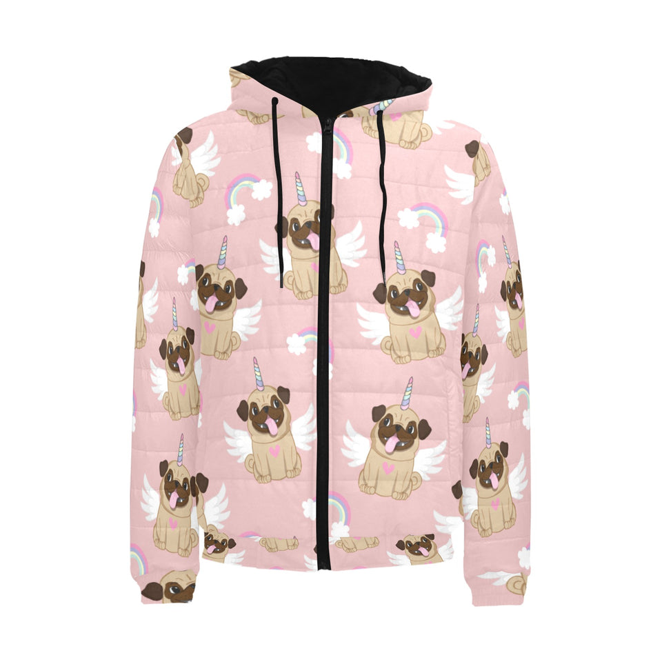 Cute unicorn pug pattern Men's Padded Hooded Jacket