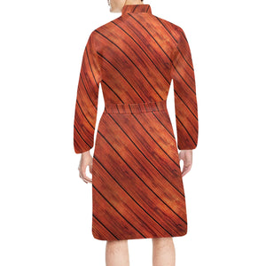 Wood Printed Pattern Print Design 03 Men's Long Sleeve Belted Night Robe