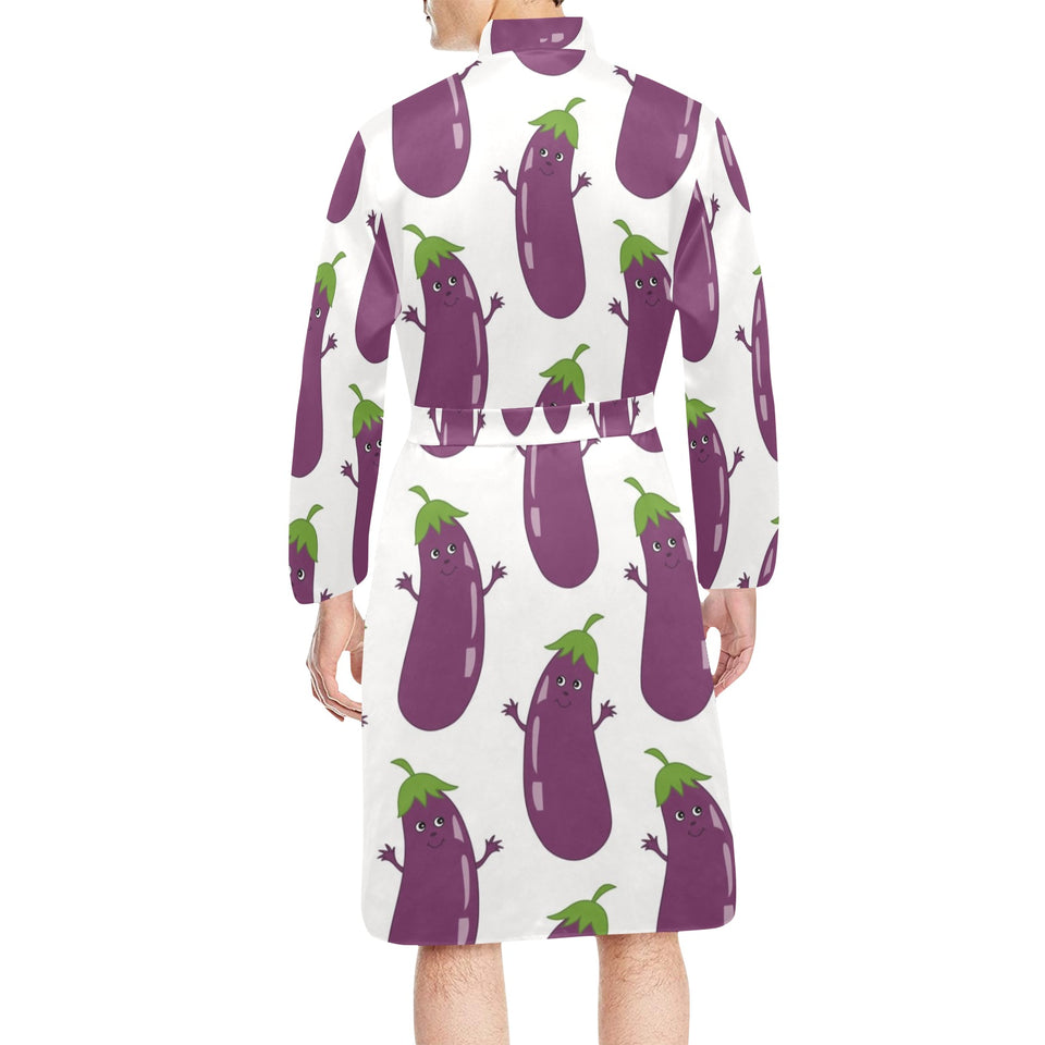 Eggplant Pattern Print Design 01 Men's Long Sleeve Belted Night Robe