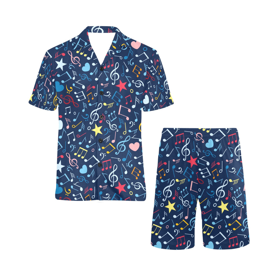 Music Notes Pattern Print Design 03 Men's V-Neck Short Pajama Set