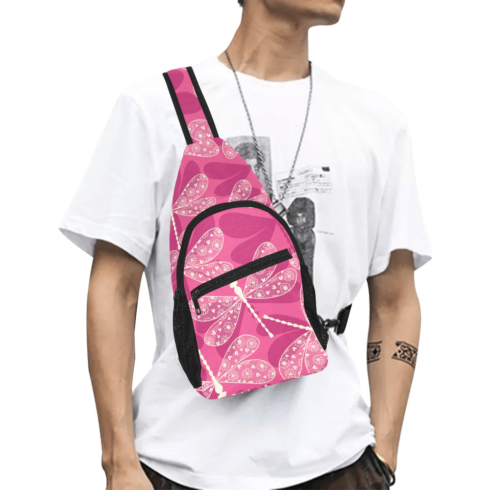 Beautiful dragonfly pink background All Over Print Chest Bag