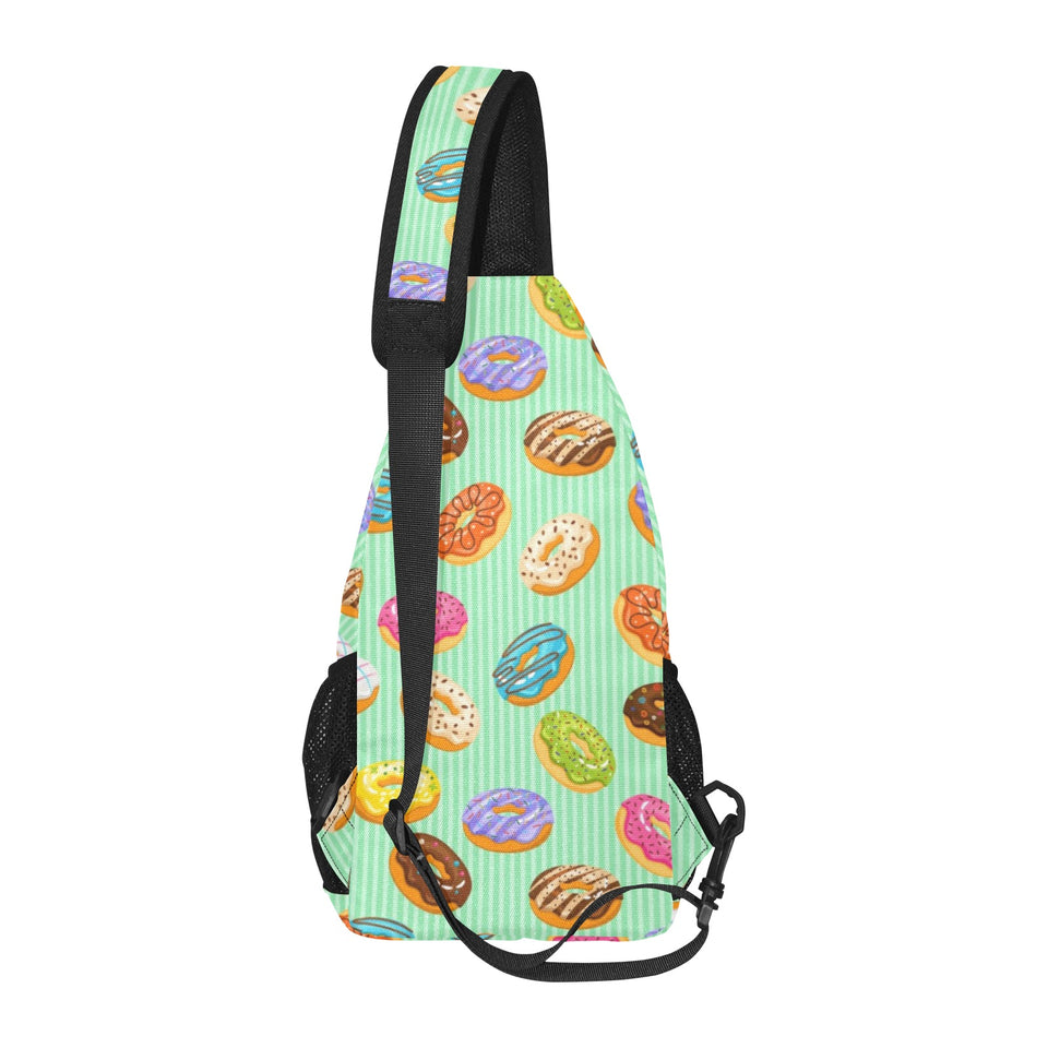 Colorful donut pattern green background All Over Print Chest Bag