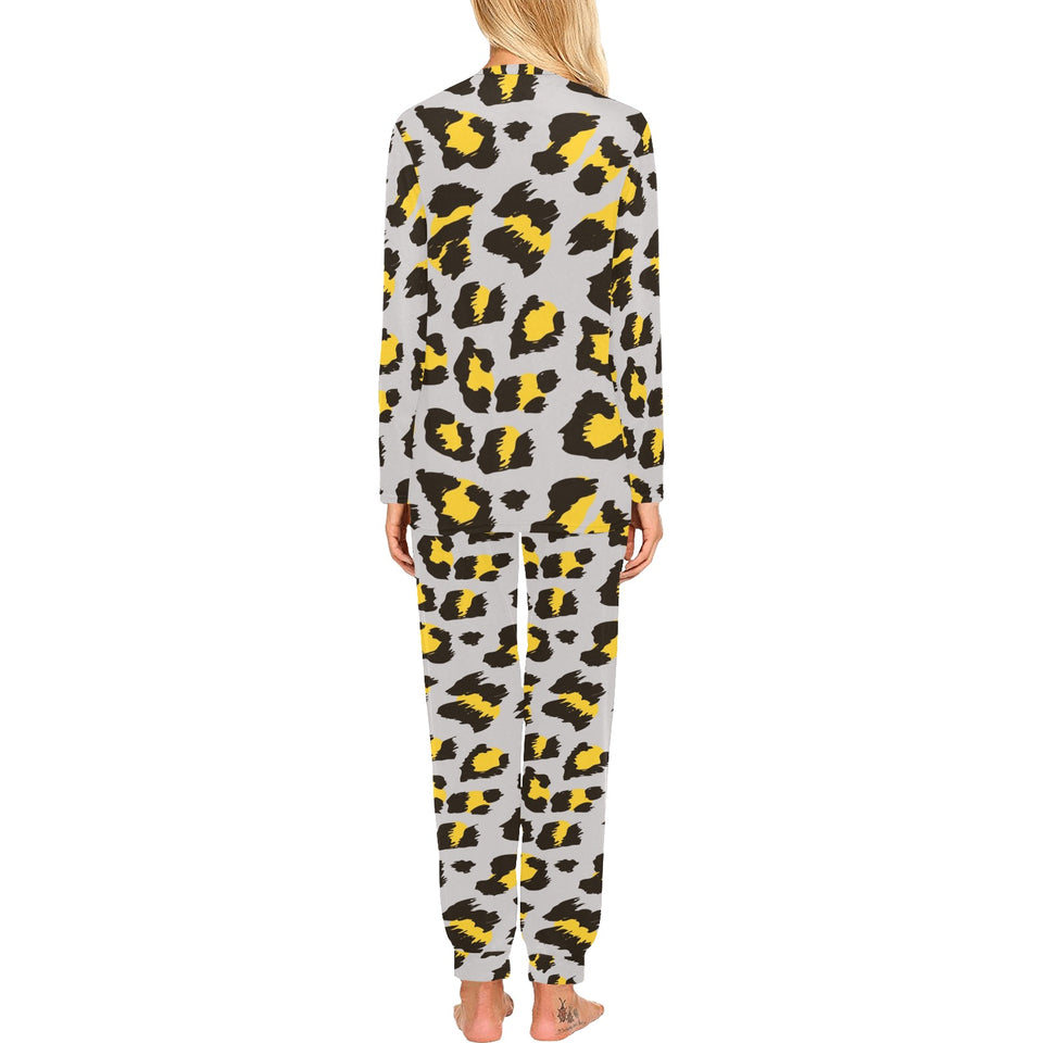 Gray Leopard print pattern Women's All Over Print Pajama Set