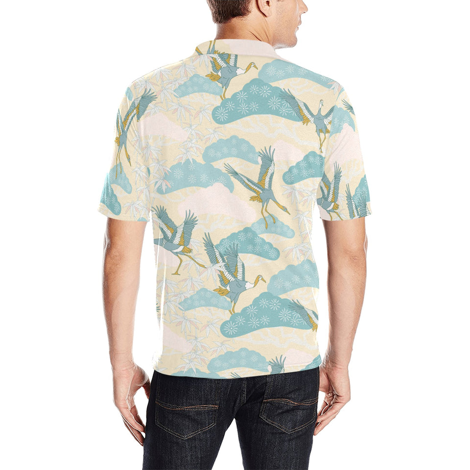 Bonsai bamboo stork japanese pattern cream theme Men's All Over Print Polo Shirt