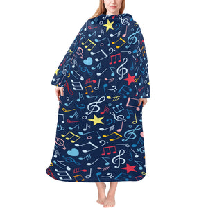 Music Notes Pattern Print Design 03 Blanket Robe with Sleeves