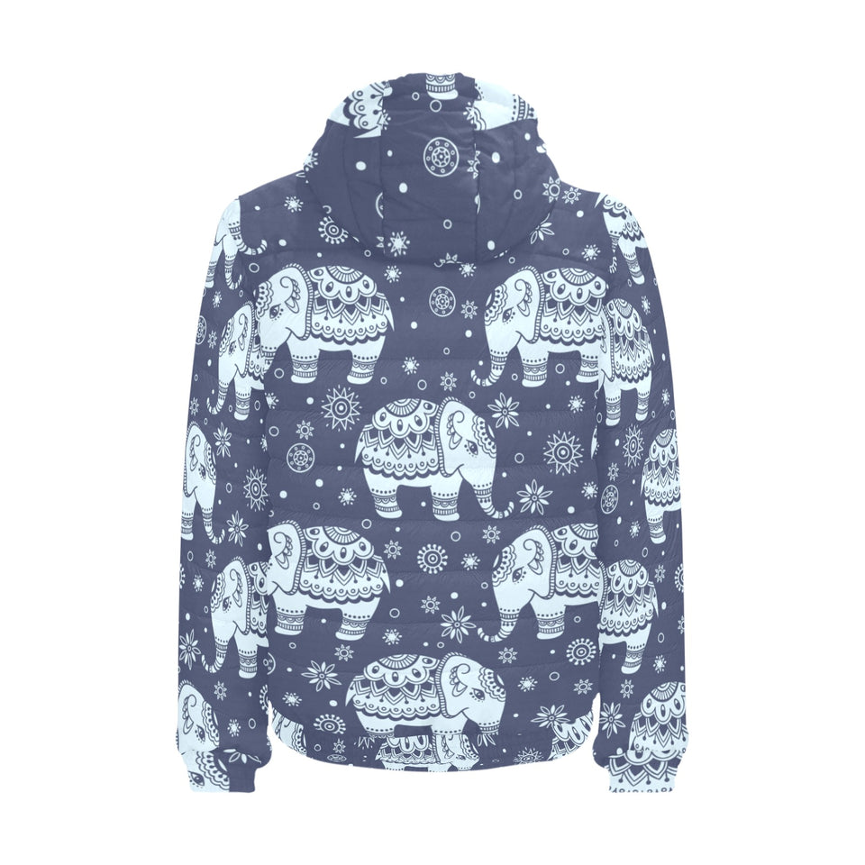 Elephant tribal design pattern Men's Padded Hooded Jacket