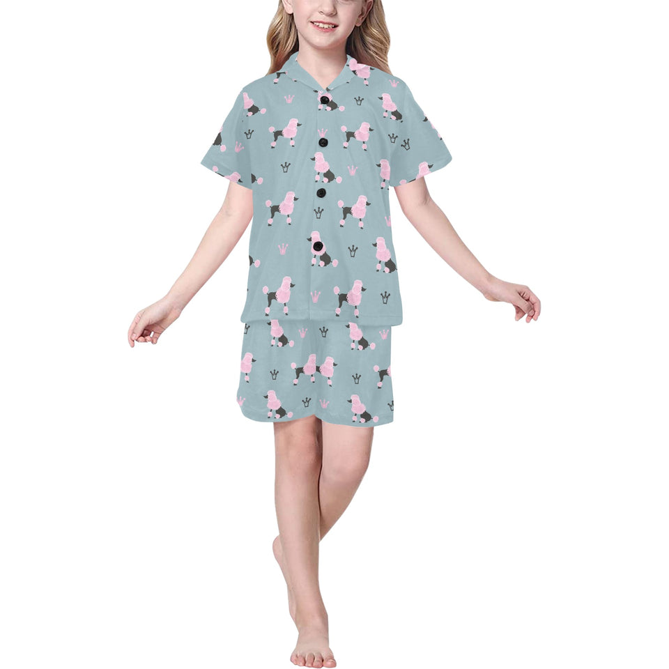 poodle dog pattern Kids' Boys' Girls' V-Neck Short Pajama Set