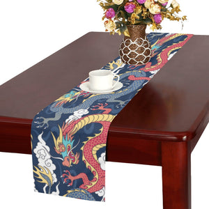 Blue red dragon cloud pattern Table Runner