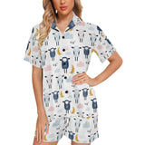 Cute sleeping sheep moon cloud pattern Women's V-Neck Short Pajama Set