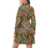 Colorful papaya tropical leaves Women's Long Sleeve Belted Night Robe