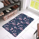 Pink sakura cherry blossom blue background Doormat