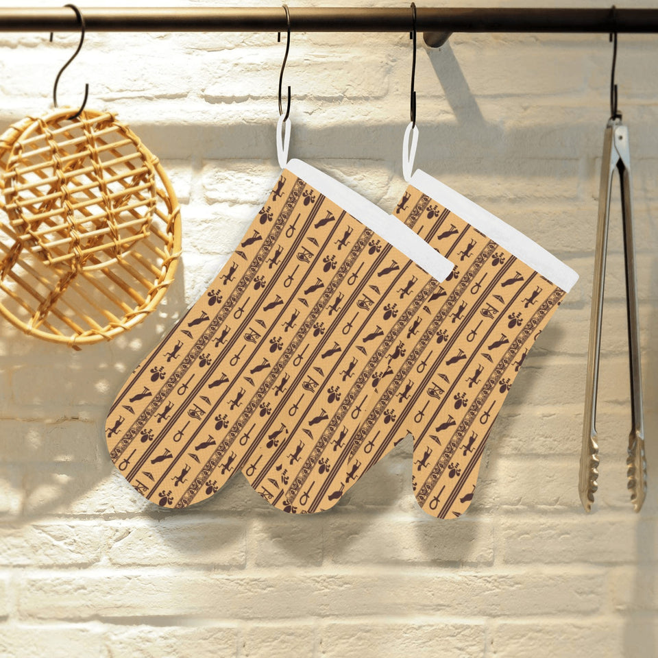 Egypt Hieroglyphics Pattern Print Design 02 Heat Resistant Oven Mitts