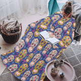 Sugar skull flower pattern Blanket Robe with Sleeves