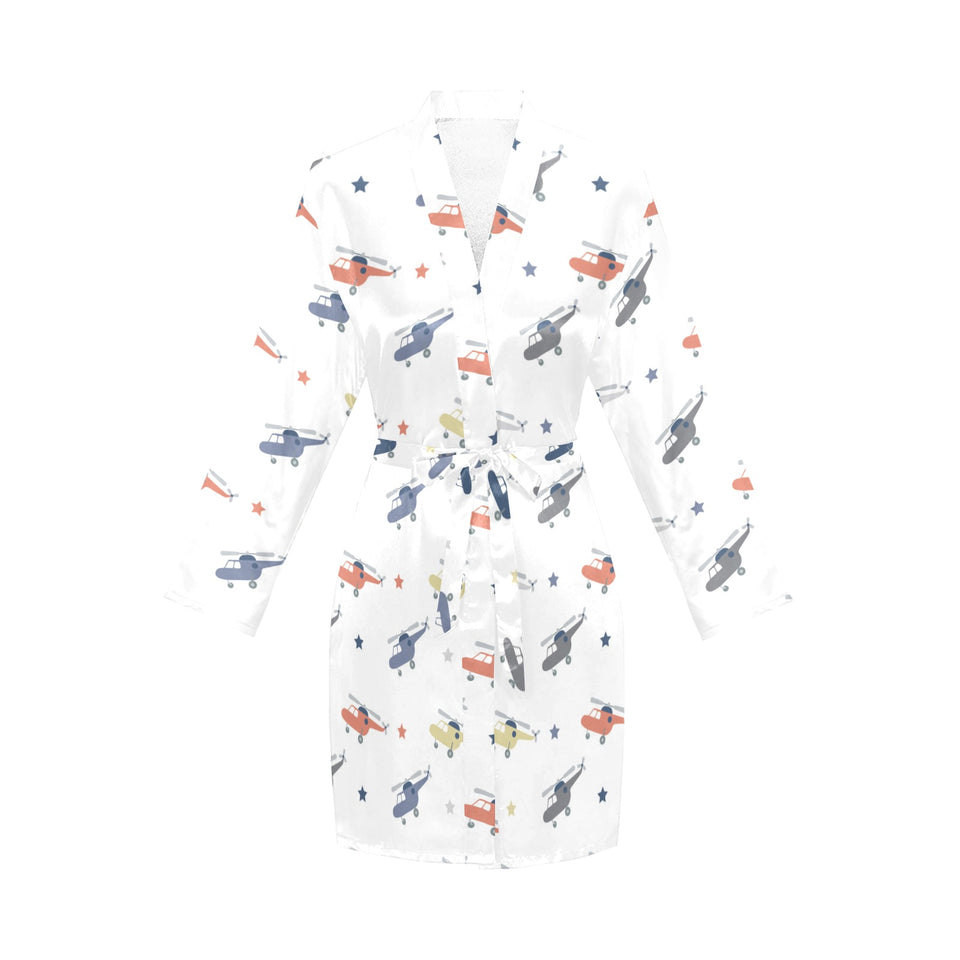 Cute helicopter star pattern Women's Long Sleeve Belted Night Robe
