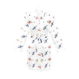 Cute helicopter star pattern Women's Long Sleeve Belted Night Robe