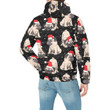 Christmas Pugs Santa_s red cap pattern Men's Padded Hooded Jacket