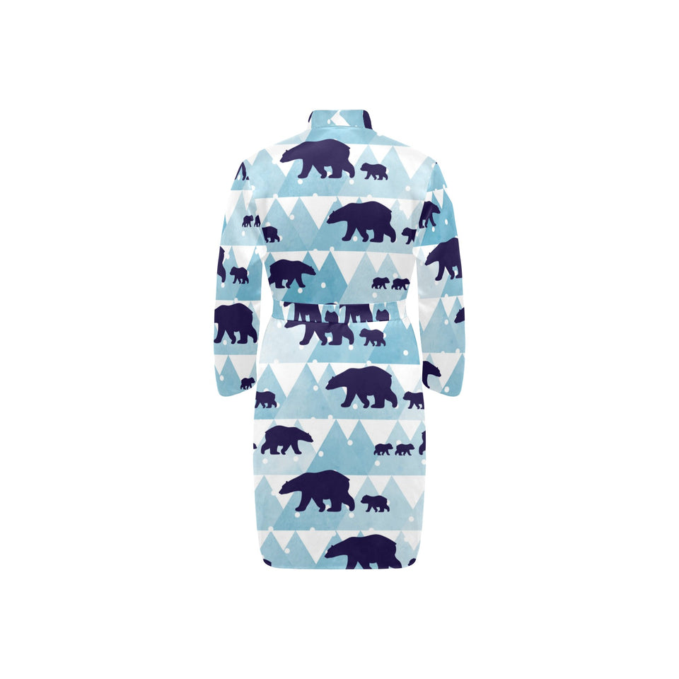 polar bear winter snow pattern Men's Long Sleeve Belted Night Robe