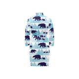 polar bear winter snow pattern Men's Long Sleeve Belted Night Robe