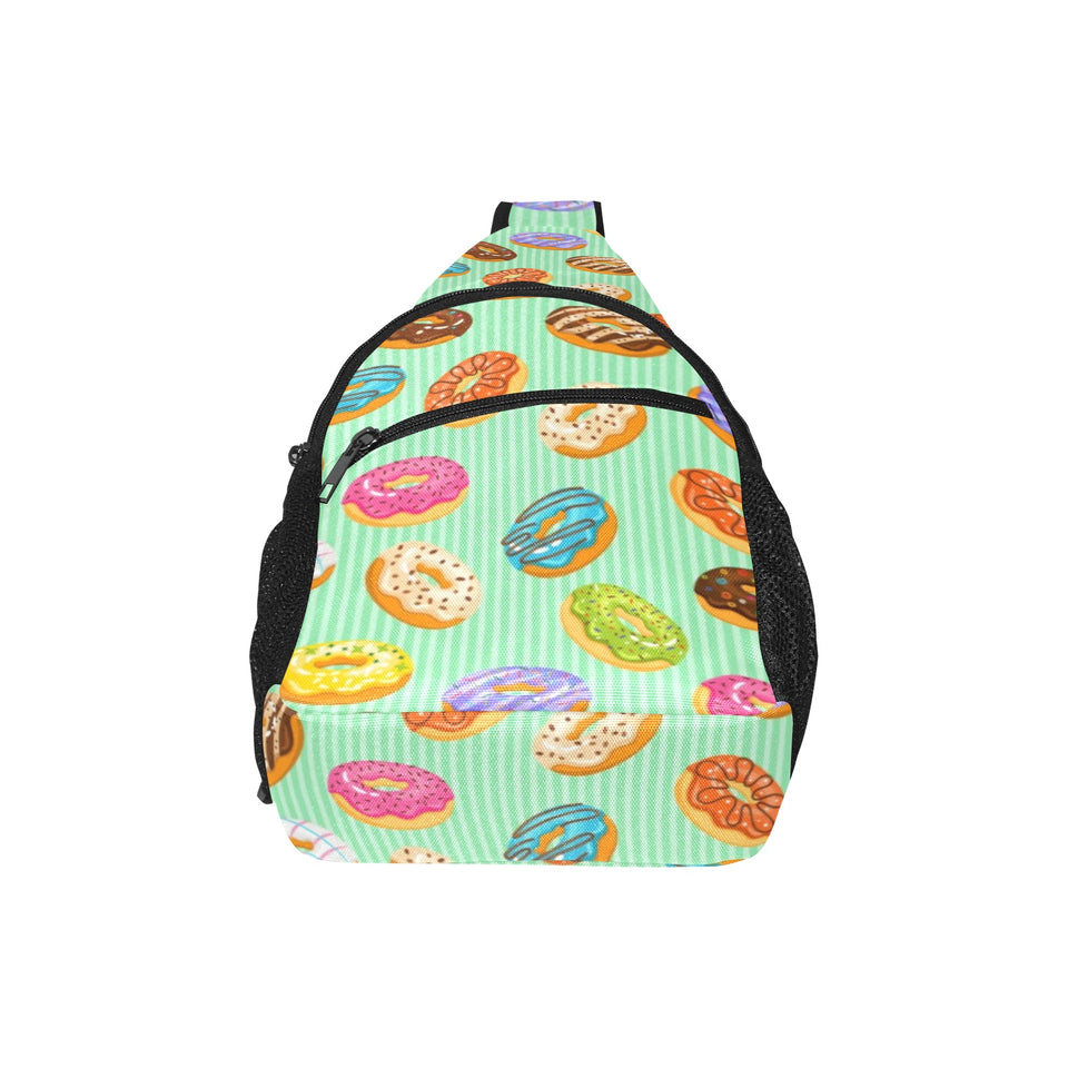 Colorful donut pattern green background All Over Print Chest Bag