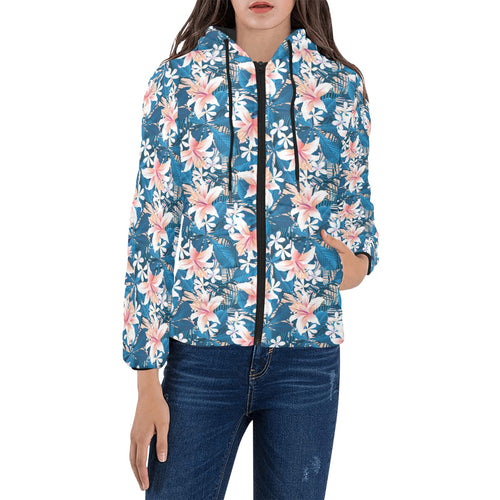 Hibiscus Pattern Print Design 02 Women's Padded Hooded Jacket