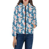 Hibiscus Pattern Print Design 02 Women's Padded Hooded Jacket