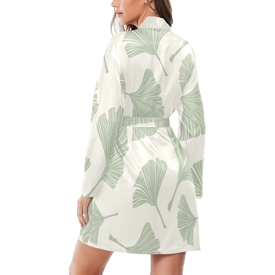 Ginkgo leaves pattern Women's Long Sleeve Belted Night Robe
