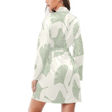 Ginkgo leaves pattern Women's Long Sleeve Belted Night Robe
